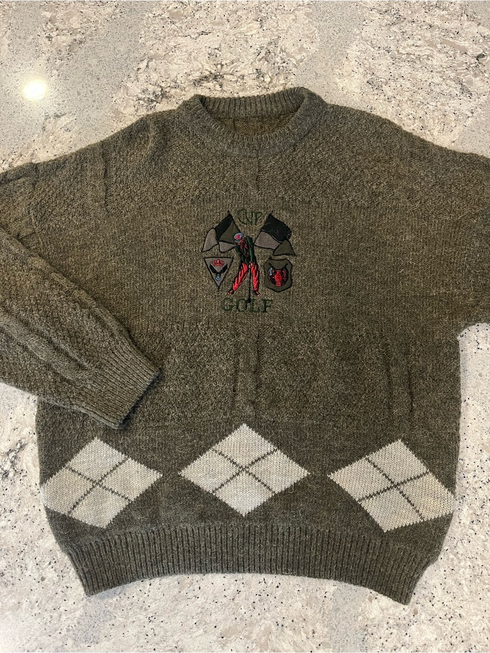 Vintage Wool Olive Green Argyle Golf Crewneck Sweater